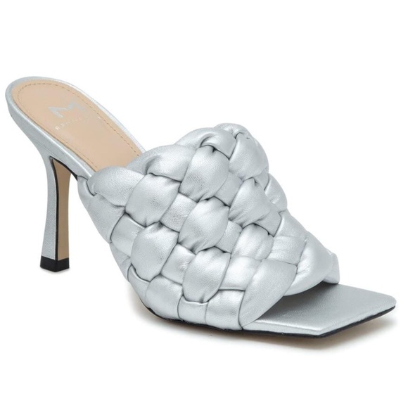 Marc Fisher Silver Metallic Heeled Sandals - Picture 1 of 9